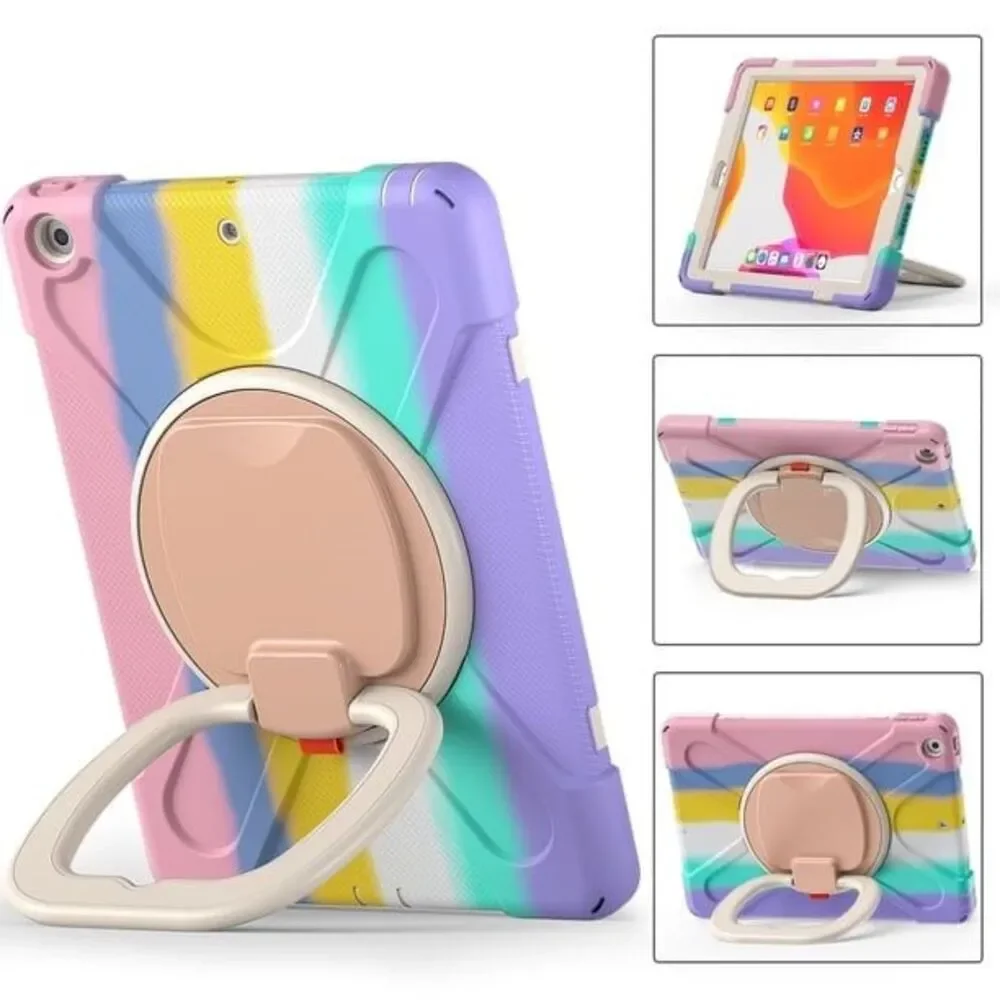 Heavy Duty Hybrid Rugged Shockproof Case 360 Gen/iPad 7th Gen Rainbow Pink